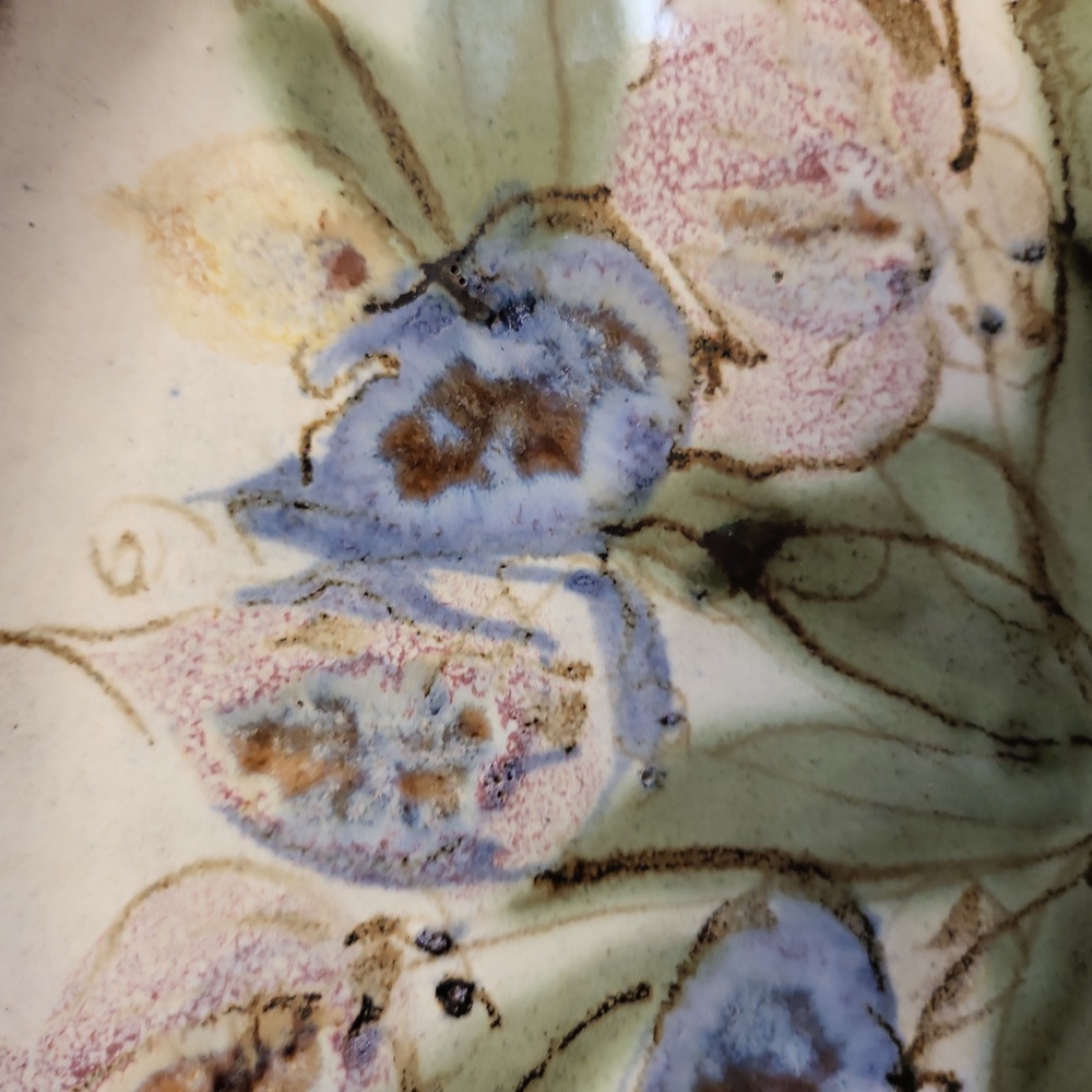 Vintage Awesome Mid Century Modern Signed Studio Ceramic Floral Platter 13" - Picture 9 of 14